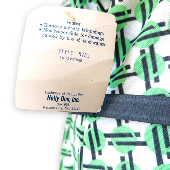 NWT Vintage 70s Geometric Print Green Black White A-line Shirt Dress Size 20.5 - Picture 12 of 16